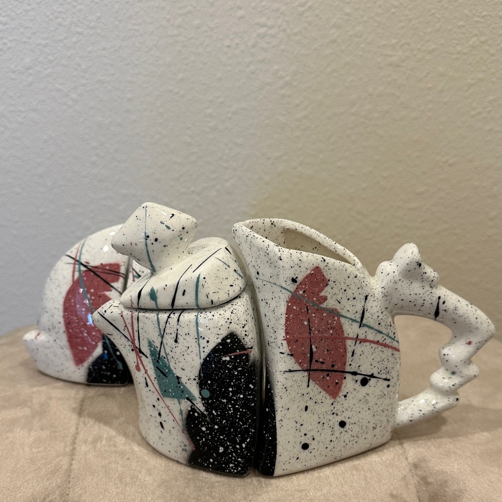Abstract Retro Ceramic Teapot Set & Salt + Pepper Shakers